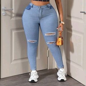 Stylish Blue Ripped Women Jeans NEW Sz 16 Some stretch 2 Tone
